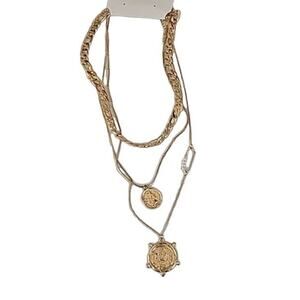 Women's Gold-Tone Multi-Layer Geometric Medallion Statement Necklace - NWOT